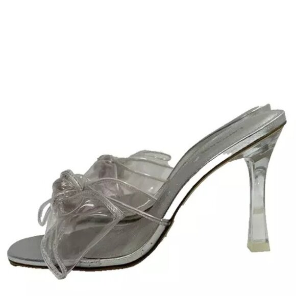 $350 LARROUDE BOW Mariah Vinyl SLIDE MULE Sandals CLEAR LEATHER 8 (DB37) - Picture 4 of 7